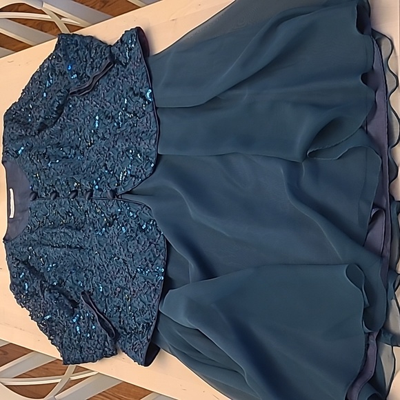 EUC VTG 1980s Nancy Neil Jade Green Sequined Skirt Set with Sheer Sleeves - Picture 1 of 17